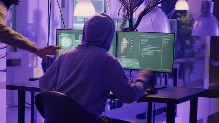 Hacker che programma al computer