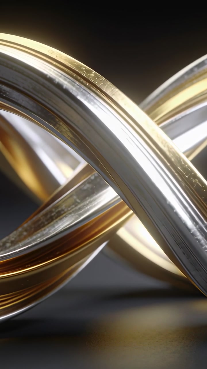 Vertical video: Panning camera revealing silver and gold loops on base, emphasizing central knot