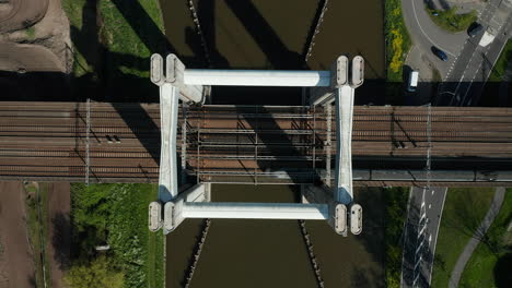 an intercity ns sprinter crossing over the train spoorbrug in nieuwe gouwe o