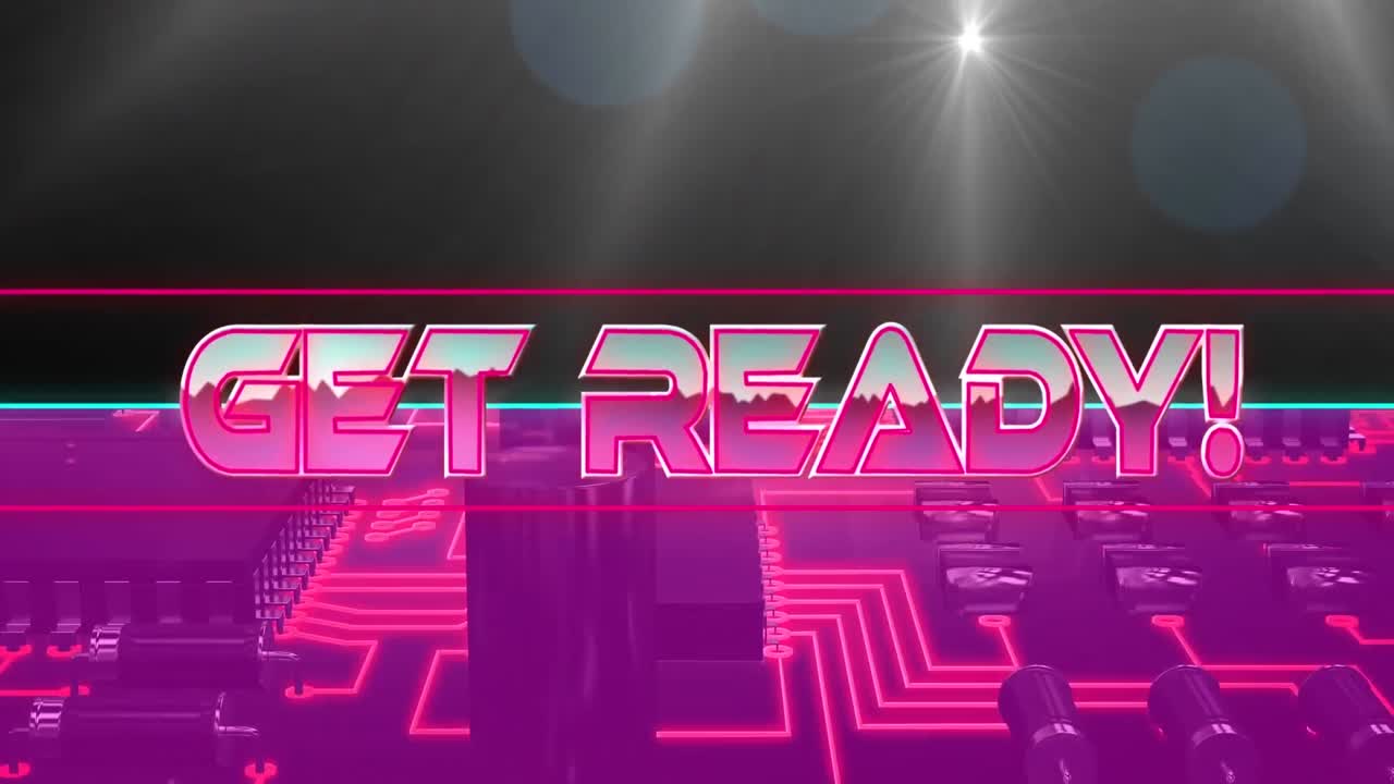 분홍색 배경의 컴퓨터 회로판 위에 분홍색 금속 문자로 준비하는 애니메이션