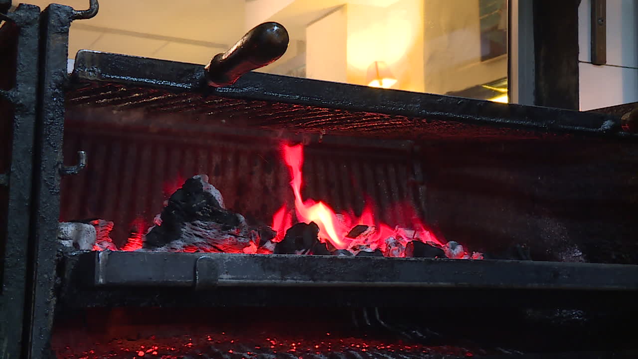 불과 함께 나무 석탄 그릴