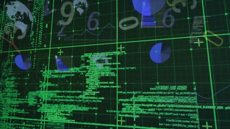 Animation of data processing on black background