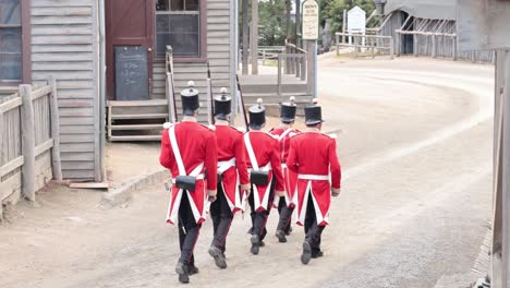 british soldiers marching in historical reenactment