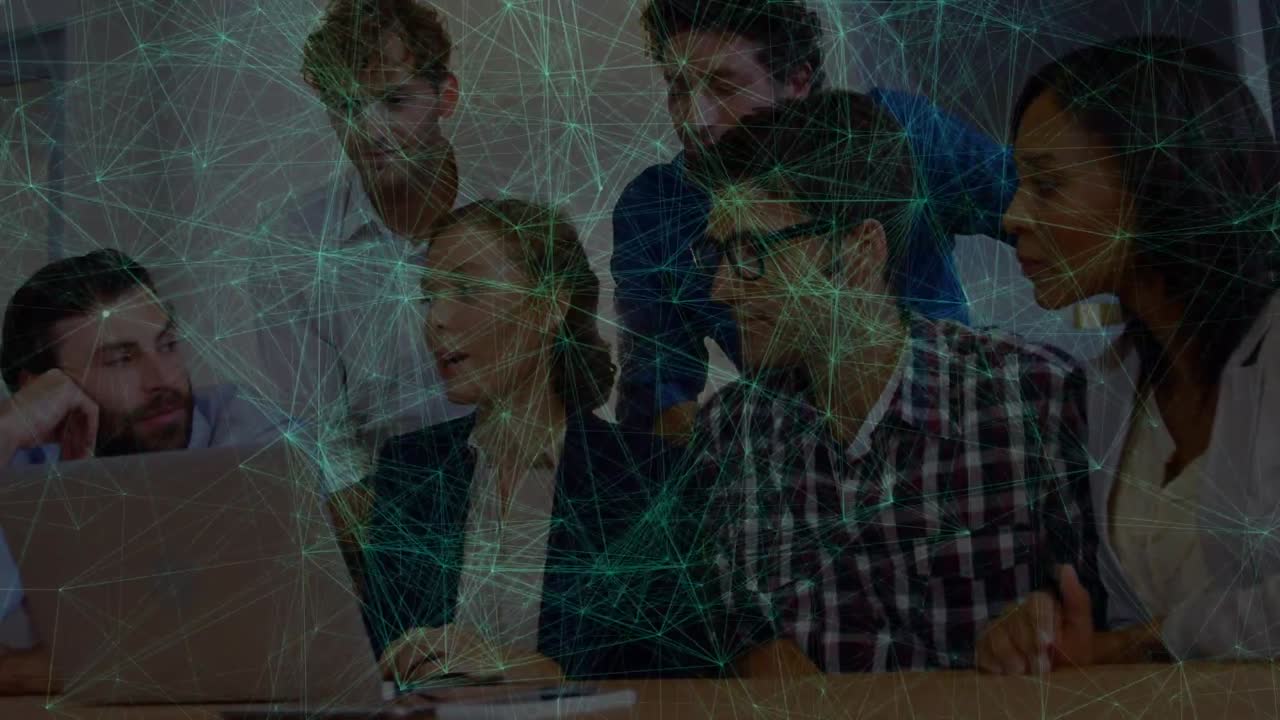 Animation of network of connections over diverse male and female coworkers in office