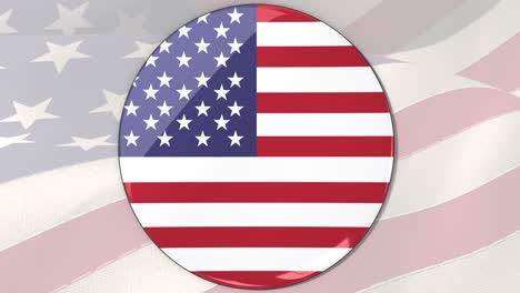 animation of american flag in circle rotating over folded stars and stripes flag