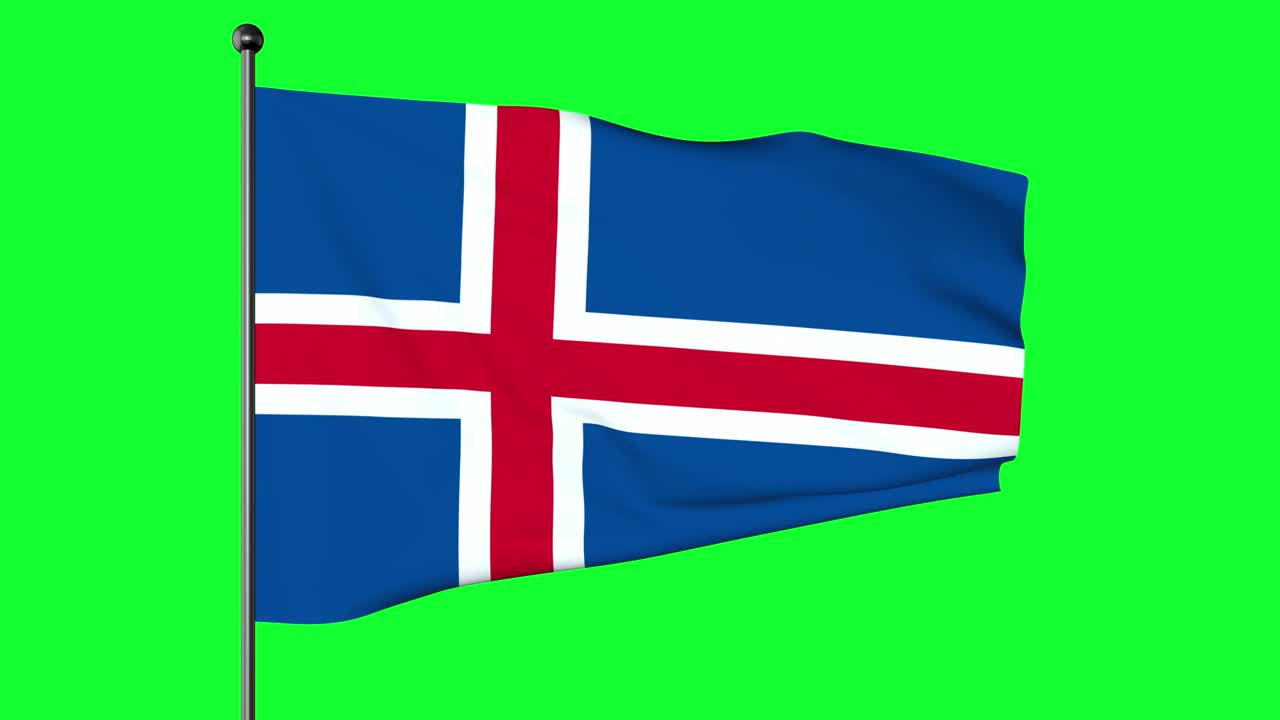 아이슬란드 발의 초록색 화면, 아이슬란드 국기, 하색 경계의 은 십자가를 포함하는 파란색 필드에서 구성됩니다.