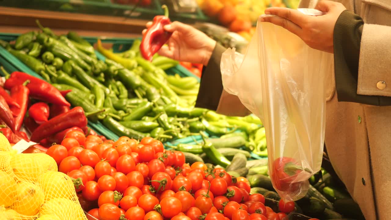 식료품 가게 에서 농산물 을 구입 하는 여자