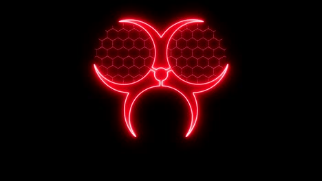 stylized biohazard sign in red glow turns into the scary face of a monster