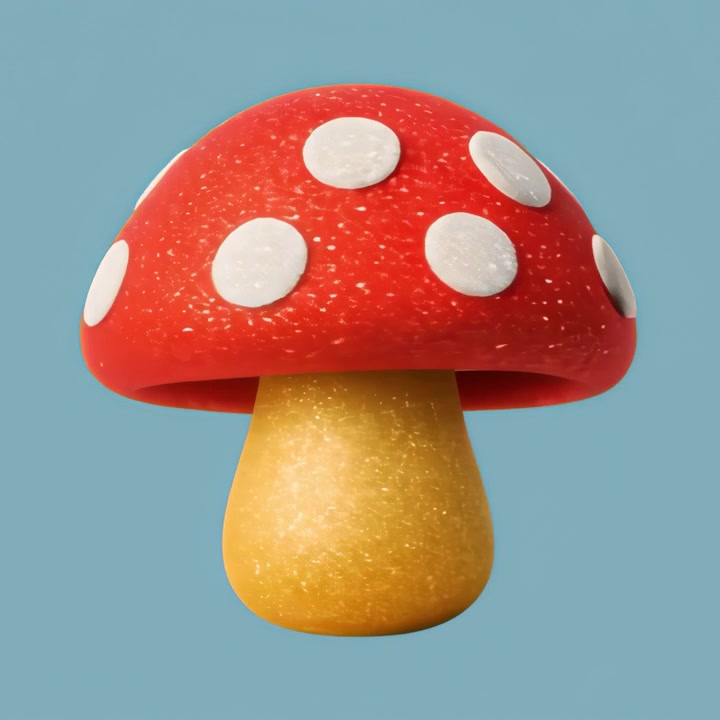 3D Animated Red Mushroom with White Spots Rotating