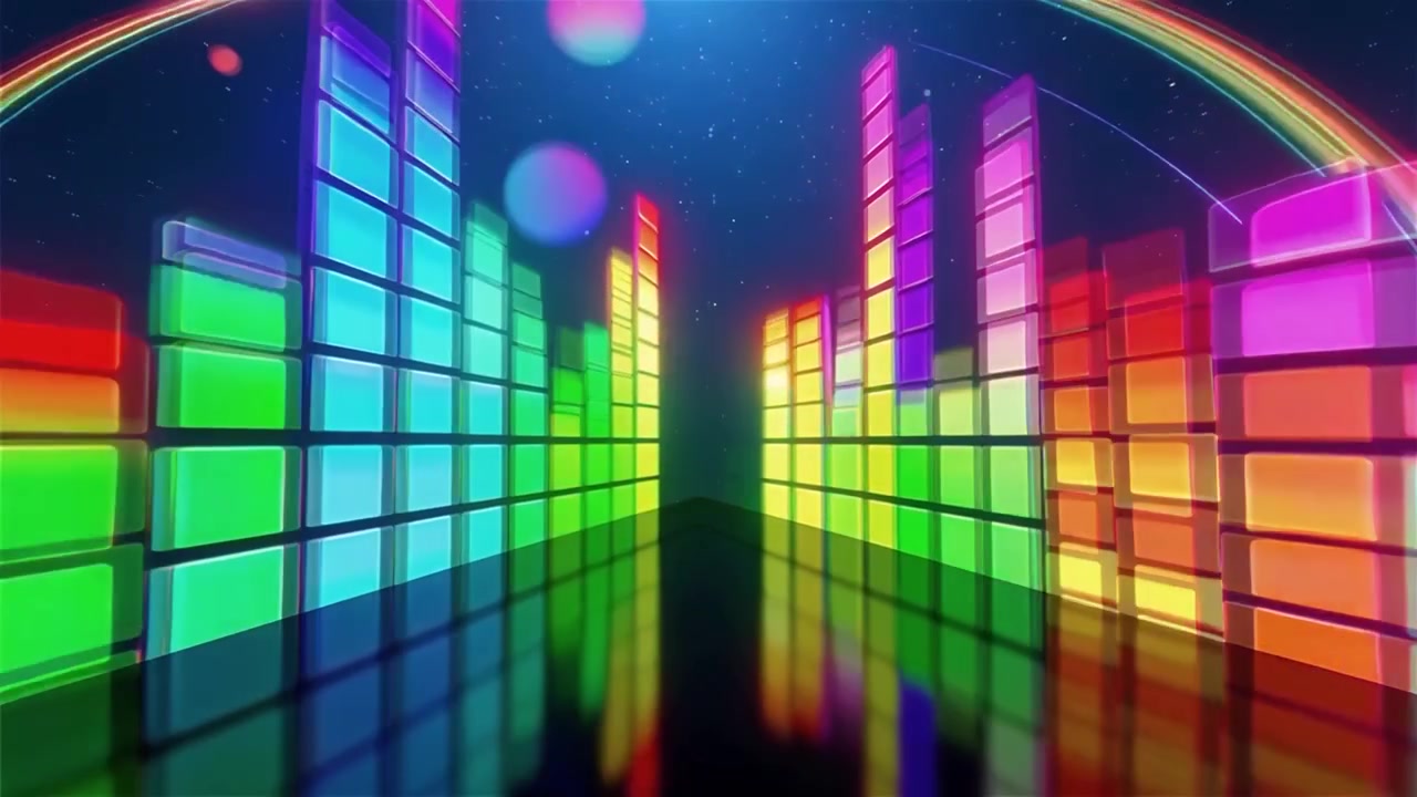 Futuristisk regnbuefarvet neon musik equalizer visualisering baggrund.