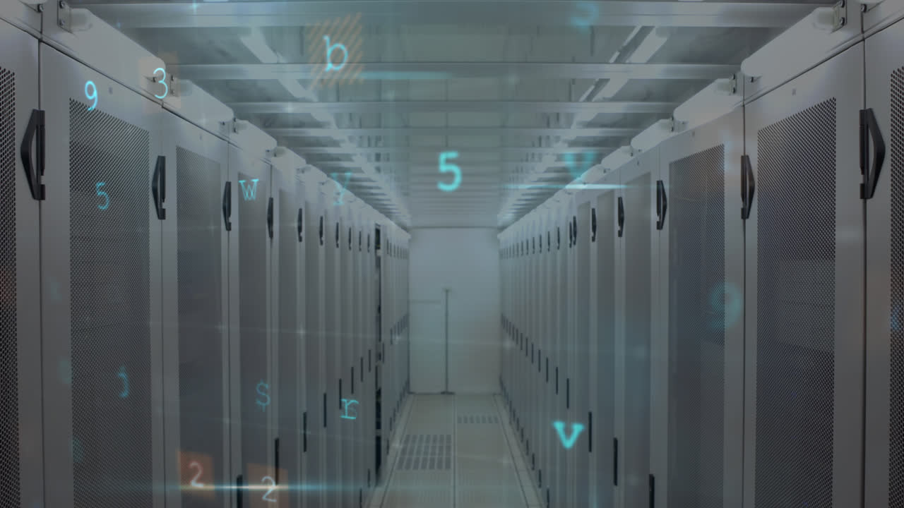 animación de advertencia de ataque cibernético sobre la sala de servidores