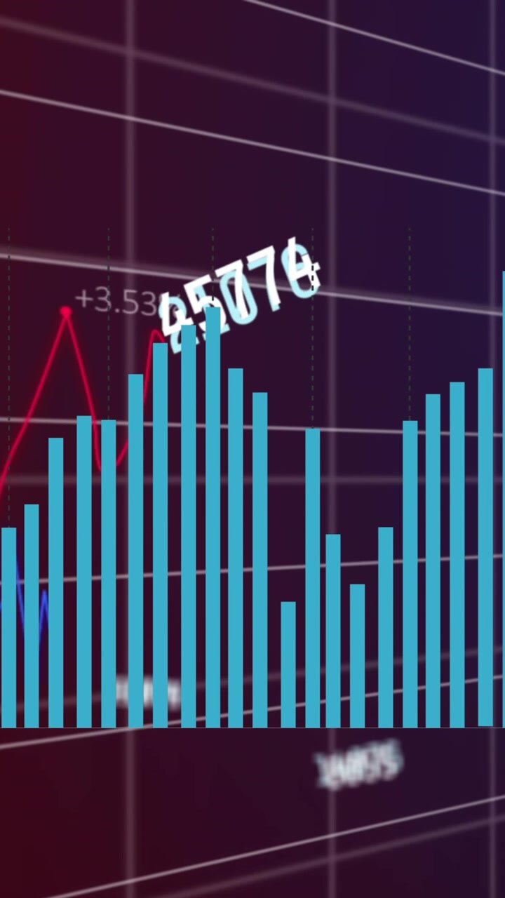 Animation of changing numbers and statistical data processing against purple gradient background