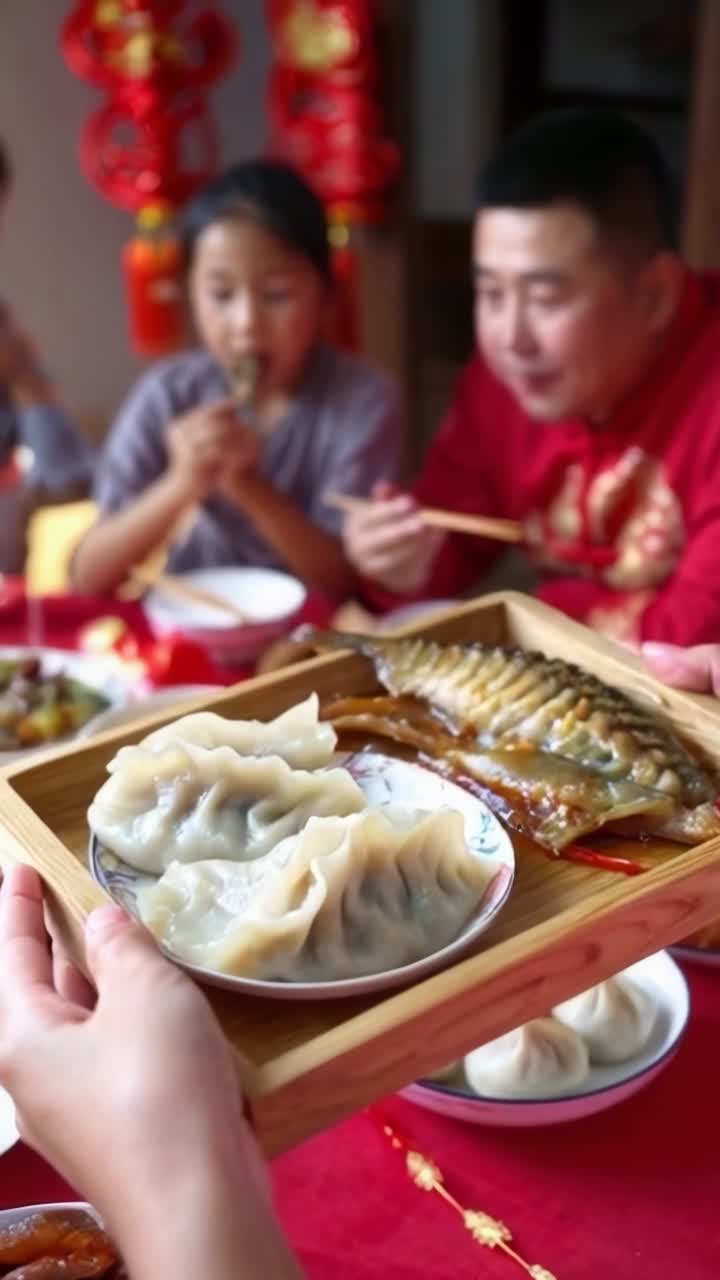 A family is eating Chinese food together, Chinese New Year celebration