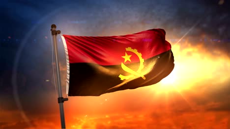 bandera de angola retroiluminada en el hermoso amanecer bucle cámara lenta 4k