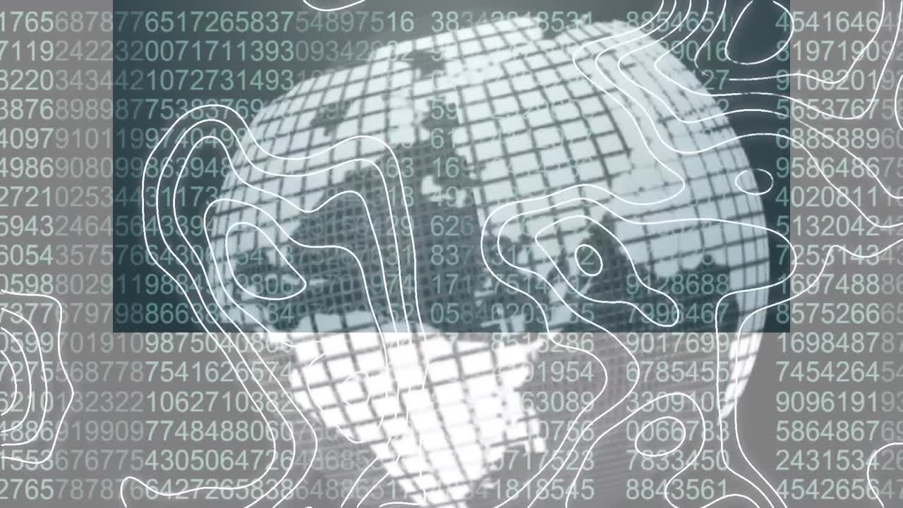 animación del globo y las líneas blancas sobre el procesamiento de datos