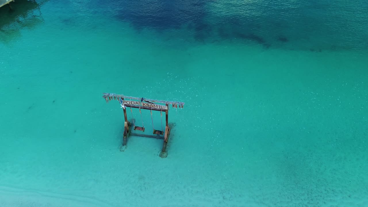 Ksamil Albania Poda beach holiday empty luxury Bali bed, swing, aerial drone