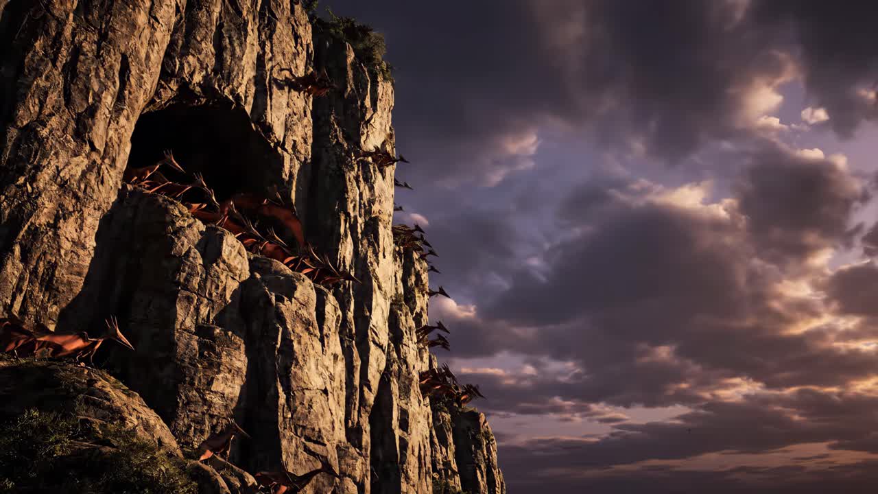 Pterodactyls Soaring at Sunset