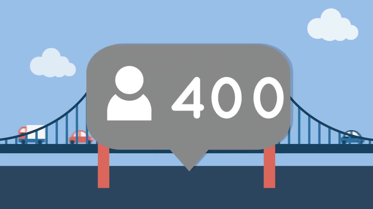 푸른 하늘을 배경으로 다리에 있는 차량 위의 숫자가 증가하는 프로필 아이콘