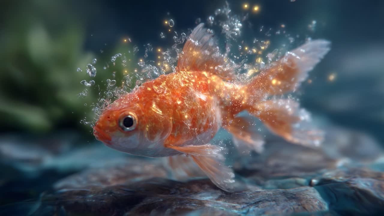 A Lively Goldfish Gliding Through Aquatic Depths: Captivating Underwater Scene Highlighting the Grace and Beauty of This Vibrant Aquatic Creature