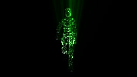 hombre caminando vista delantera luces verdes bucle de animación de renderizado 3d