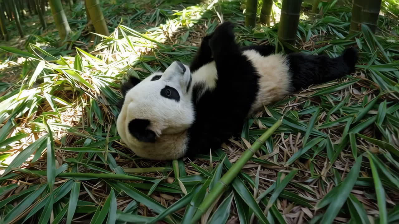 Panda Relaxing in Bamboo Forest