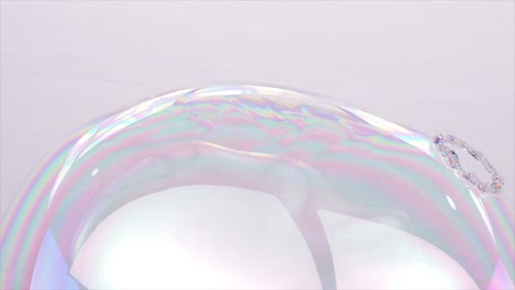 Shimmering-soap-bubble-burst-in-3D-animation,-a-dance-of-iridescent-fragments.-Slow-Motion