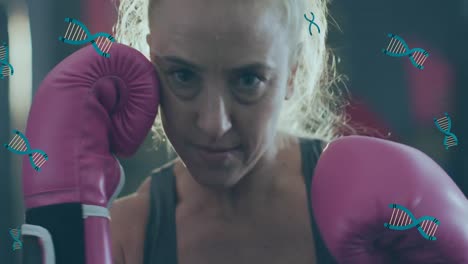 animation of falling dna strands over boxing woman