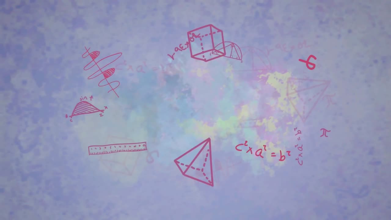 animación de ecuaciones matemáticas y símbolos sobre fondo azul