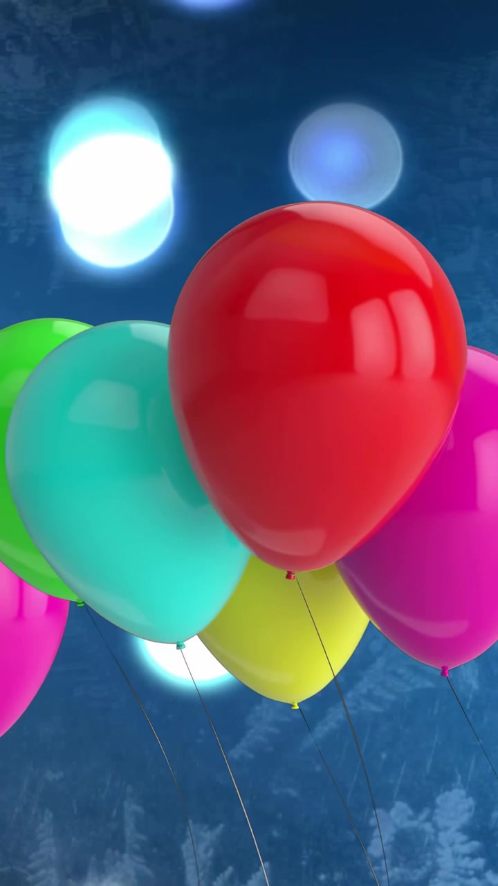 Video verticale: Grappolo di palloncini che si alza all'inizio, palloncino rosso che si sposta al centro formando uno sfondo per la festa