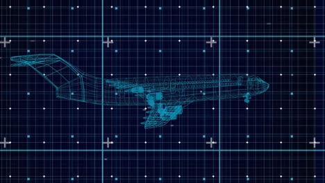 animación de un dibujo de avión 3d girando en la cuadrícula