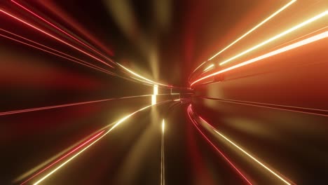 un túnel de alta tecnología abstracto en bucle de 4k con luces de neón, la cámara vuela a través del túnel, las luces de neon parpadean. fondo naranja rojo de ciencia ficción al estilo de cyberpunk o futuro de alta tecnología. 2