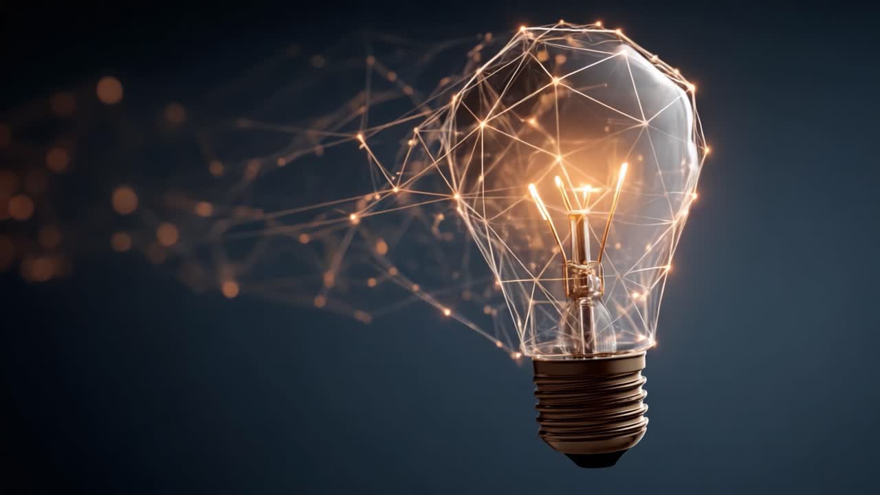 Idee Illuminanti: Una Straordinaria Visualizzazione di una Lampadina con Connessioni Scintillanti che Significano Innovazione e Creatività in un'Estetica Moderna.