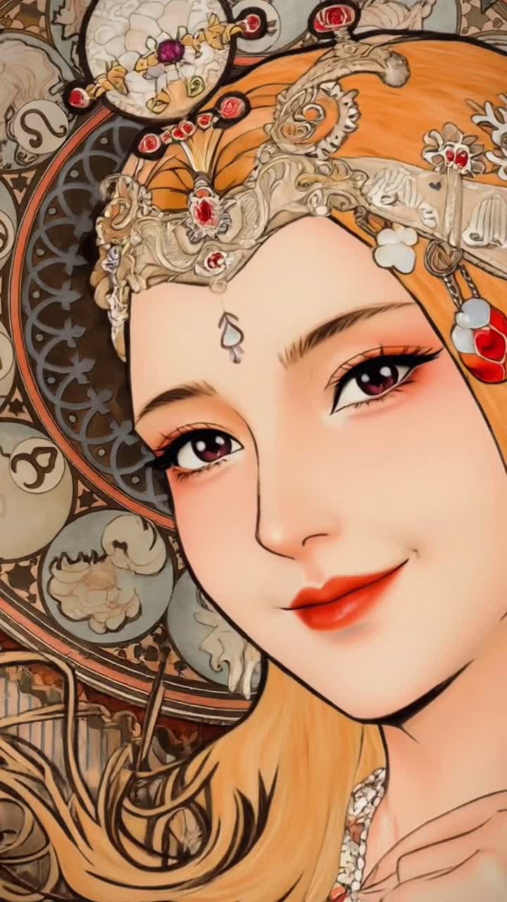Detail from Alphonse Maria Mucha's Zodiaque or La Plume (ca. 1896–1897) brought to life with our