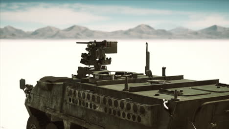 military tank in the white desert