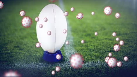 Animation-Von-Viruszellen-über-Rugbyball-Im-Stadion