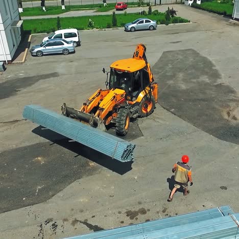 aerial view of working excavator