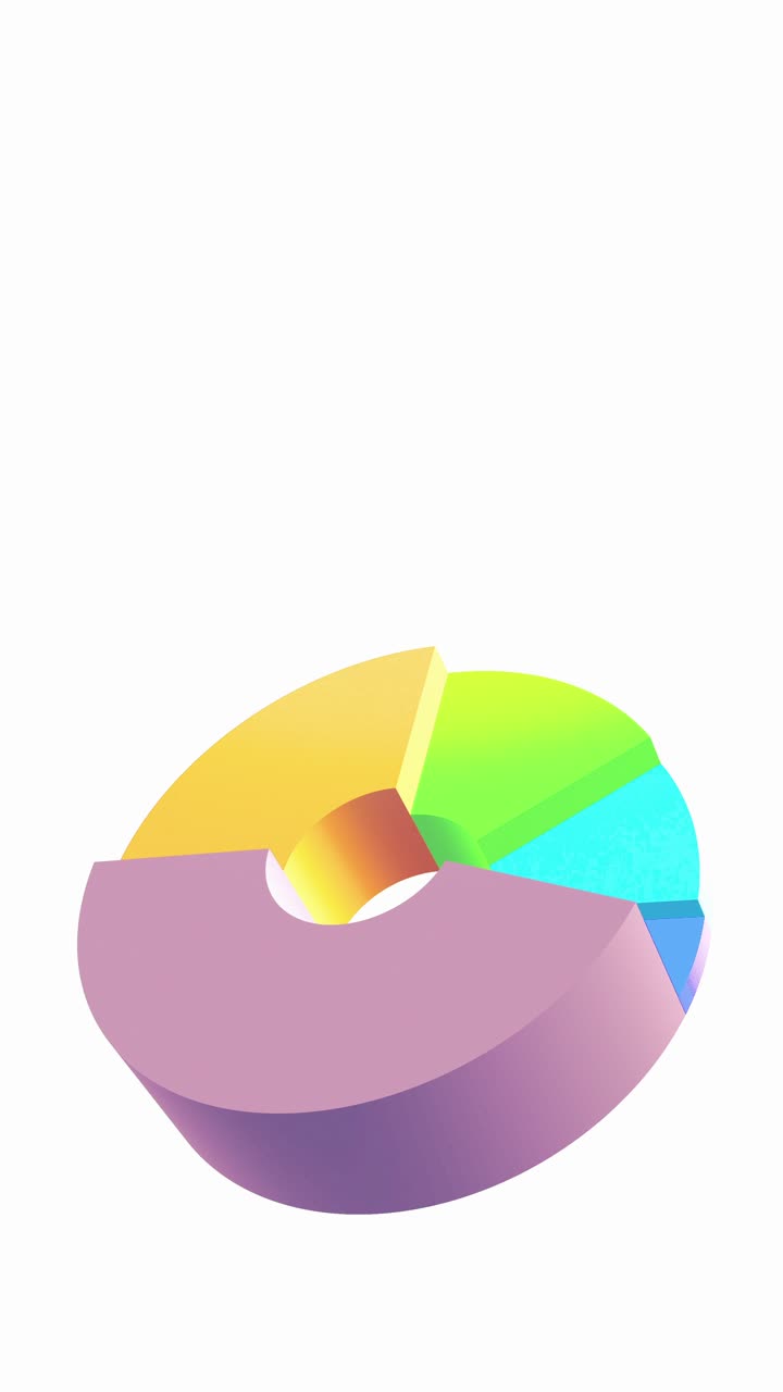 An animated 3D looping donut chart with independently expanding and contracting segments. Ideal for dynamic data visualization, business presentations, and infographics. Modern, clean, and vibrant