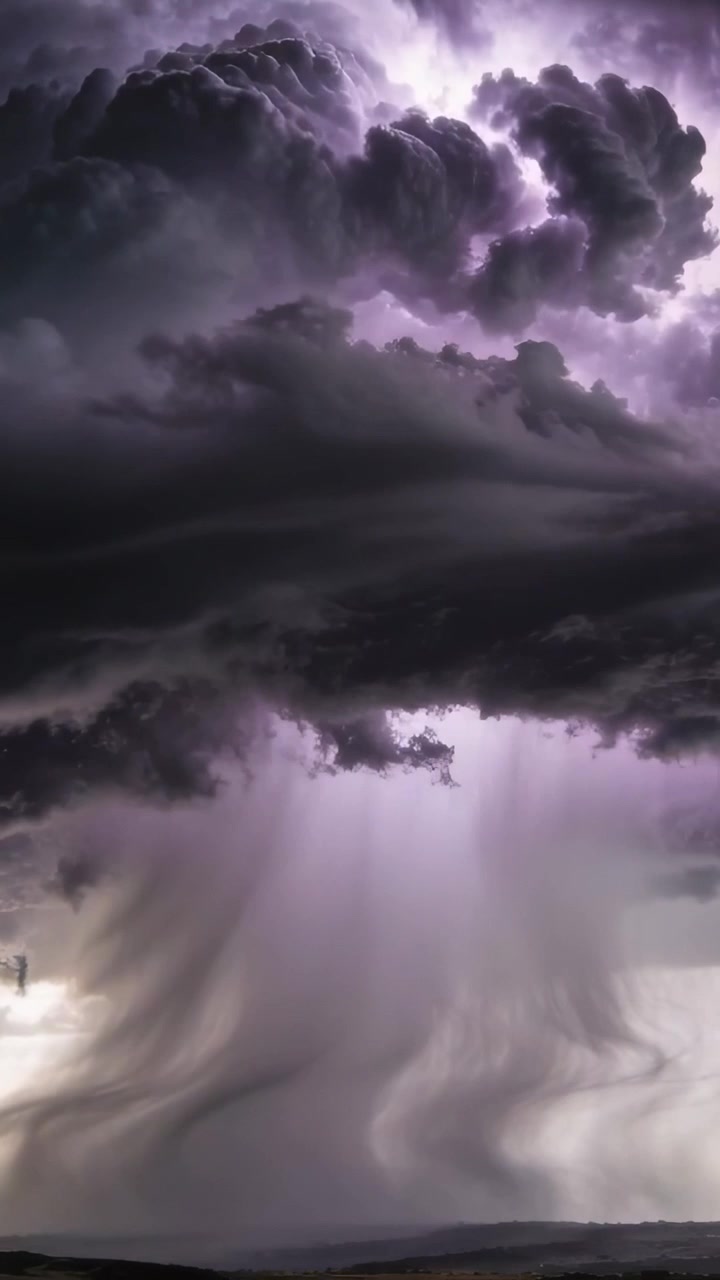 Vertical video: Showing storm cloud starting core flash, making lightning and heavy rain over land
