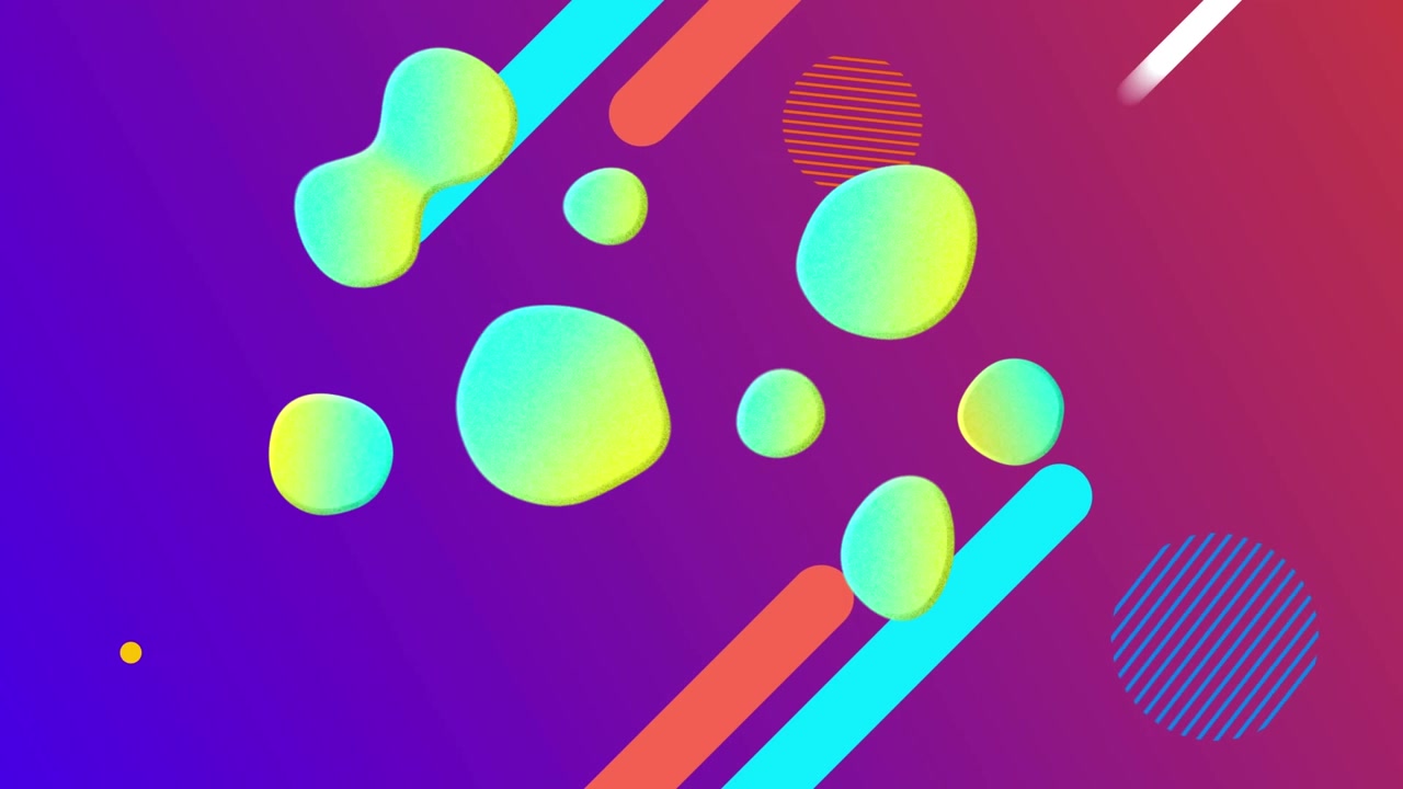 Animation of moving shapes and spots on blue background