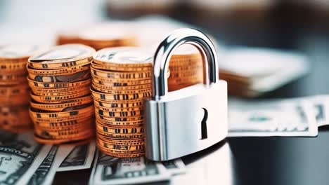 financial security with padlock and money