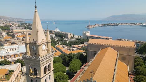 aerial pullback reveals messina cathedral in sicily