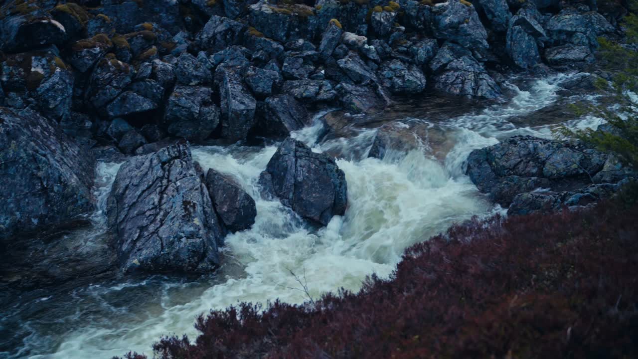 Rapids Of A Mountain River In Åfjord, Norway - Wide Shot