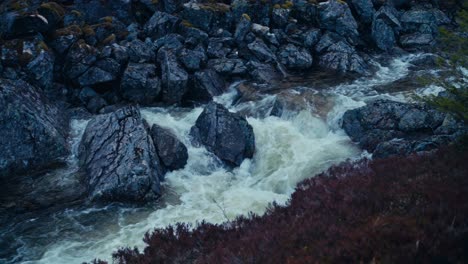 rapids of a mountain river in åfjord, norway - wide shot