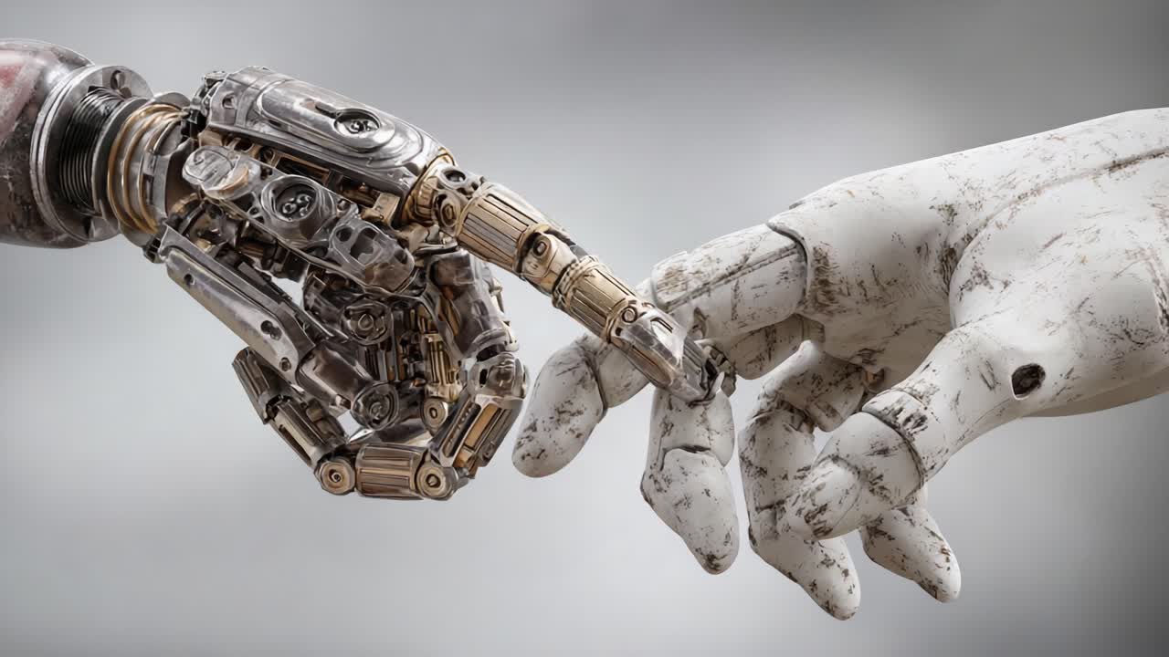 A Profound Connection Between Human Innovation and Artificial Intelligence: The Intriguing Touch of a Robotic Hand Grasping a Human Hand