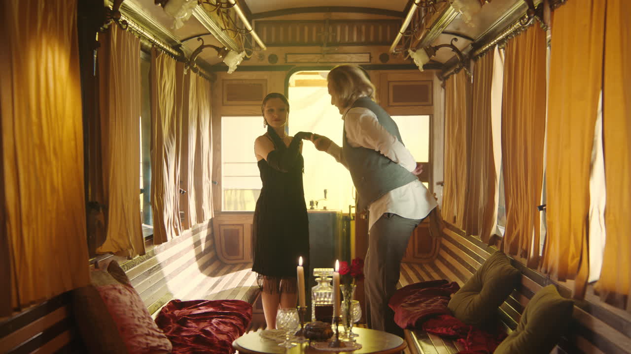 Couple Dancing in a Vintage Train Car