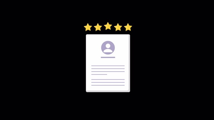 Documento di profilo animato con valutazione a cinque stelle