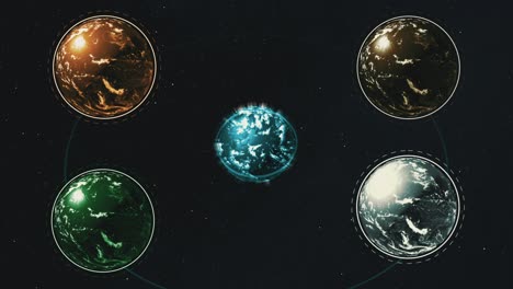 computer generated planets orbitting around earth in a starry space.