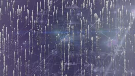 animation of network of connections and light trails over purple background