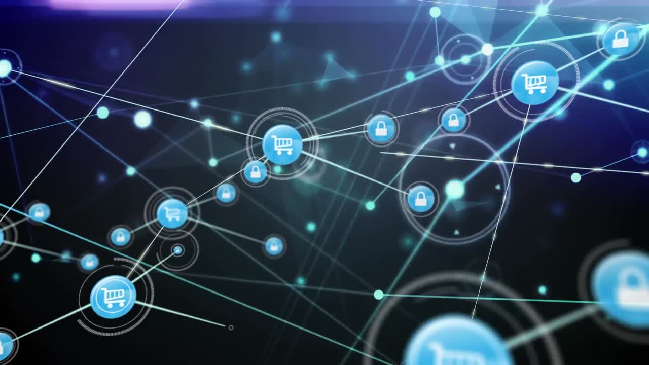 animación de la red de conexiones con las personas iconos con puntos brillantes