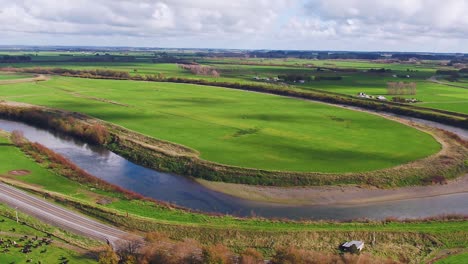 Aerial-drone-fly-over-sharp-river-bend